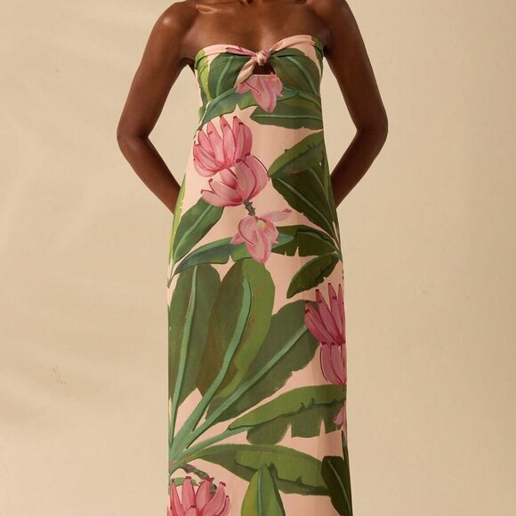 Multicolor Boho Women's Tropical Print Twist Back Lace-Up Sleeveless Dress - Picture 4 of 7